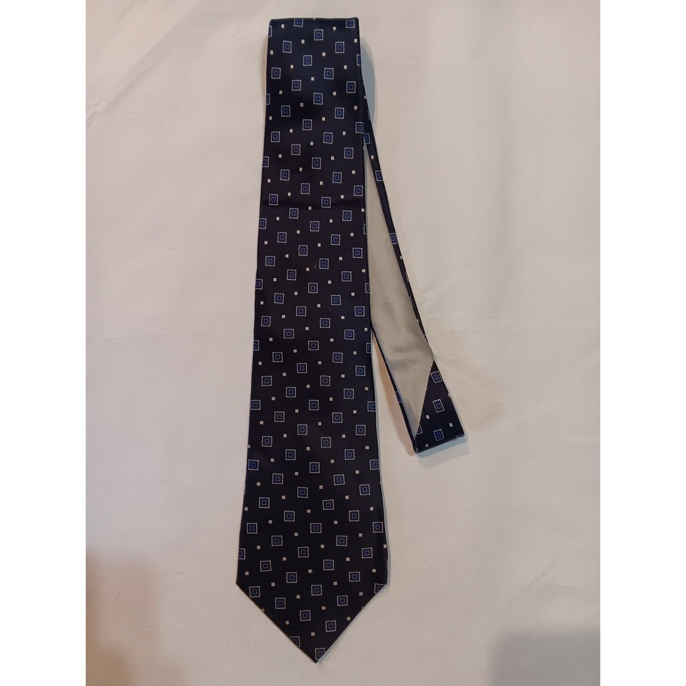 Tommy Hilfiger Mens Navy Blue Geometric Square 100% Printed Silk Tie Made Italy